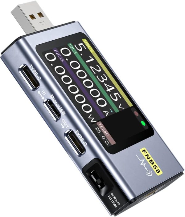 multifunctional fnirsi fnb58 usb power meter and tester: portable voltage and current meter with bluetooth connectivity (blue)