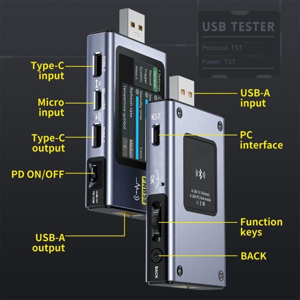 multifunctional fnirsi fnb58 usb power meter and tester: portable voltage and current meter with bluetooth connectivity (blue)