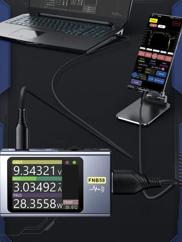 multifunctional fnirsi fnb58 usb power meter and tester: portable voltage and current meter with bluetooth connectivity (blue)