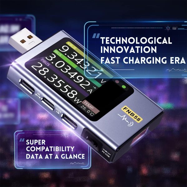 multifunctional fnirsi fnb58 usb power meter and tester: portable voltage and current meter with bluetooth connectivity (blue)