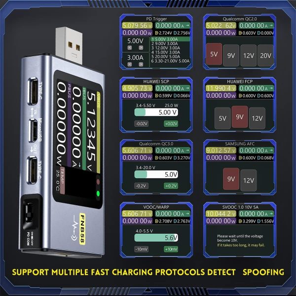 multifunctional fnirsi fnb58 usb power meter and tester: portable voltage and current meter with bluetooth connectivity (blue)